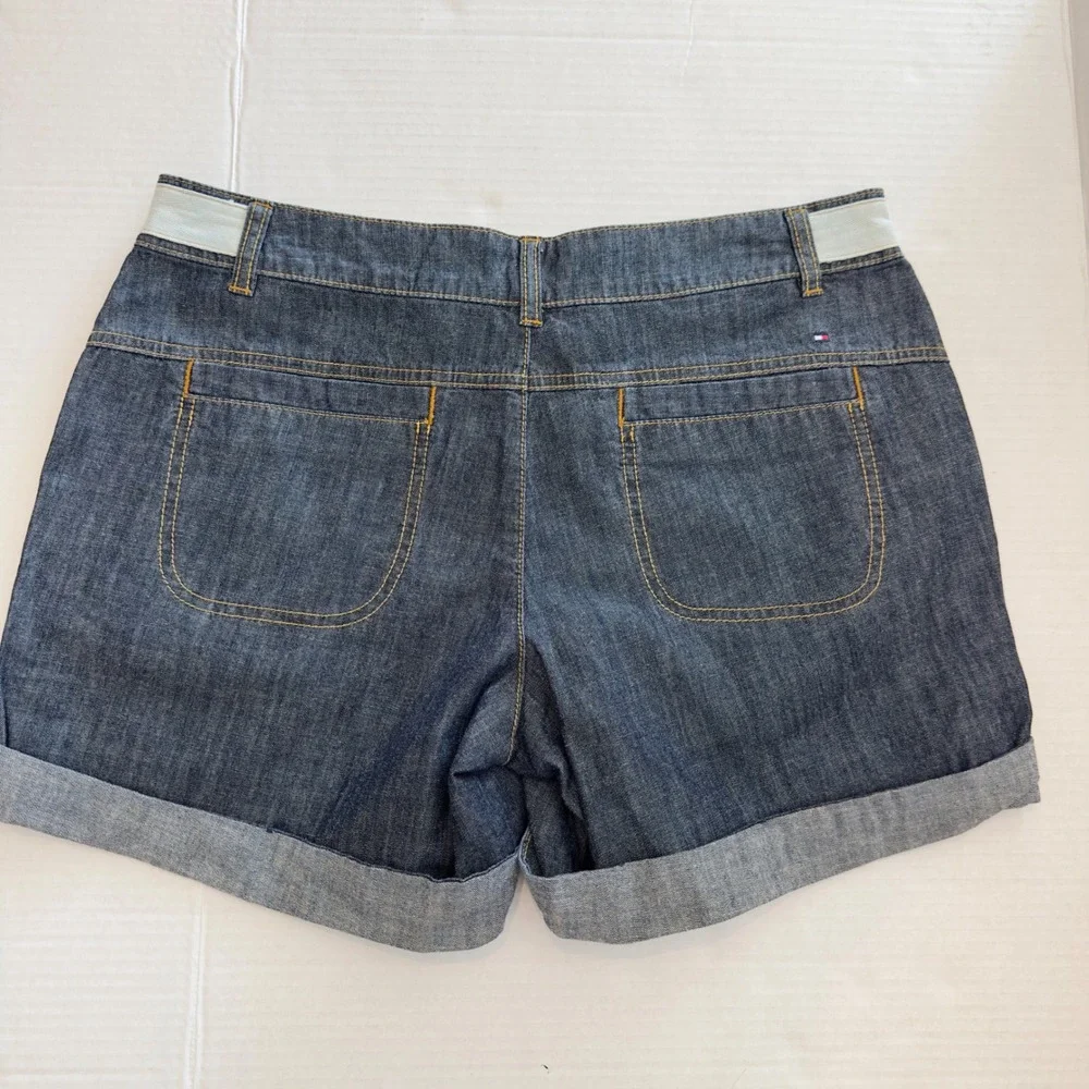 Tommy Hilfiger Womens Dark Wash Cuffed Denim Shorts Blue Size 8 100% Cotton